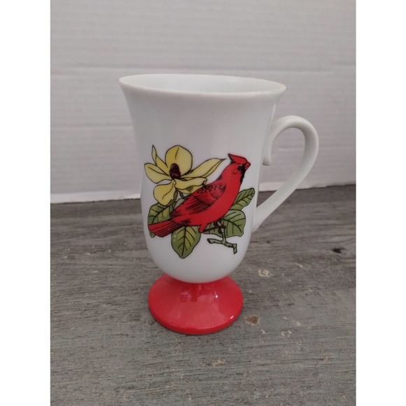 Song Bird Pedestal Mug Irish Coffee Cup FRED ROBERTS Red - Picture 1 of 7